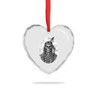 Vintage Gothic Skull Warrior Heart Crystal Glass Ornament Native American Feather Chief