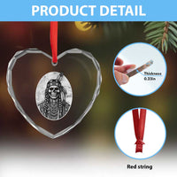 Vintage Gothic Skull Warrior Heart Crystal Glass Ornament Native American Feather Chief