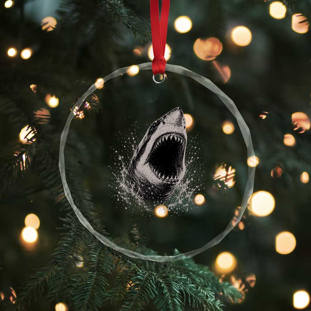 Vintage Great White Shark Jaw Graphic Crystal Glass Ornament Marine Life Gifts