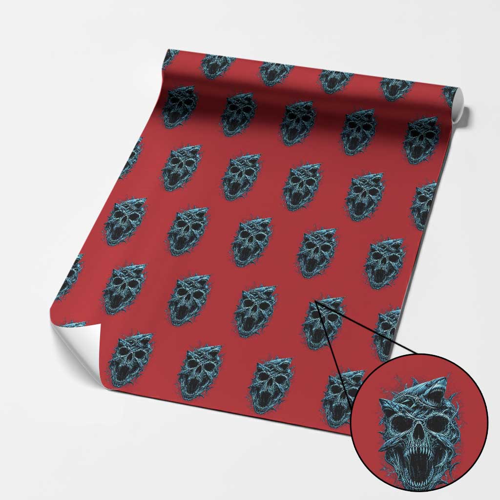 Vintage Great White Shark Skull Wrapping Paper Roll Deep Sea Horror Art