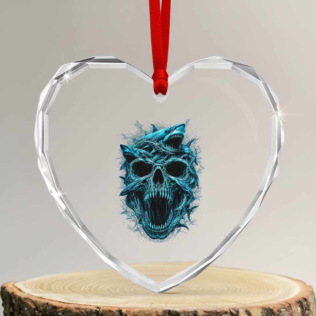 Vintage Great White Shark Skull Heart Crystal Glass Ornament Deep Sea Horror Art