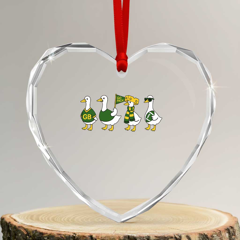Vintage Green Bay Goose Heart Crystal Glass Ornament Funny Silly Gooses Football - Wonder Print Shop