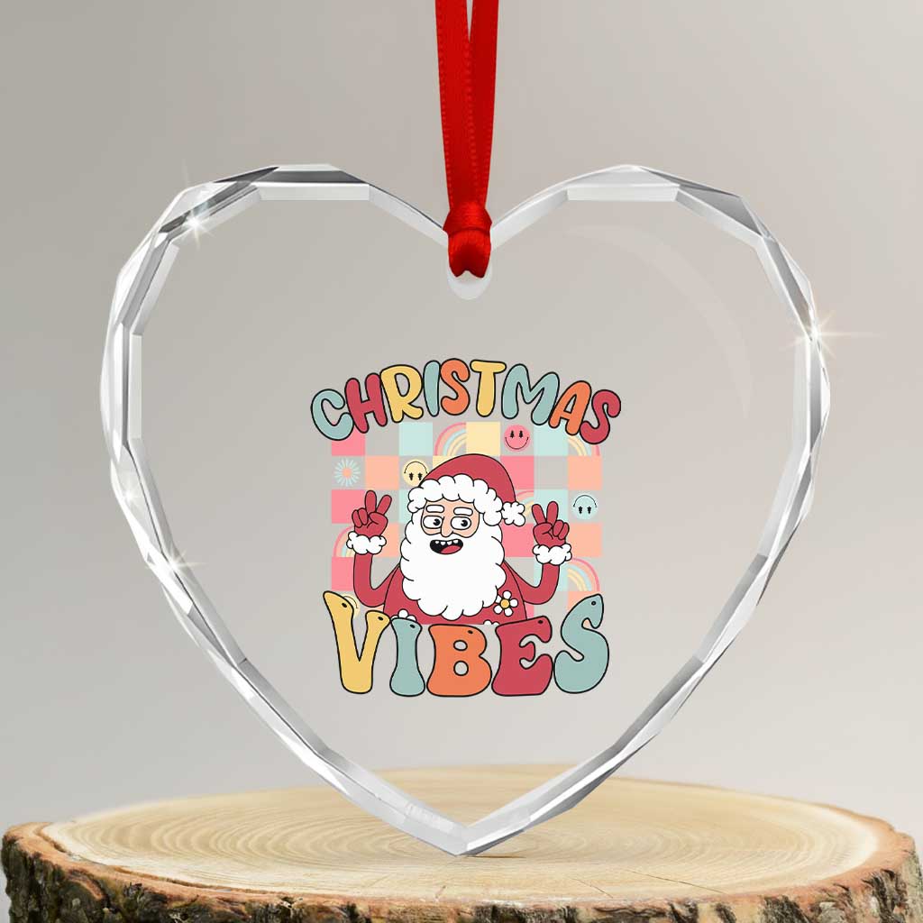 Vintage Groovy Santa Xmas Vibe Heart Crystal Glass Ornament - Wonder Print Shop