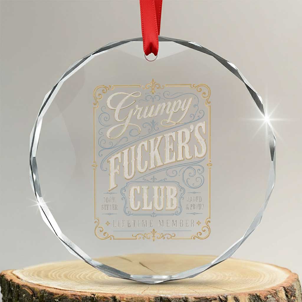 Vintage Grumpy Fuckers Club Lifetime Member Crystal Glass Ornament Retro Birthday Husband Dad Fathers Day