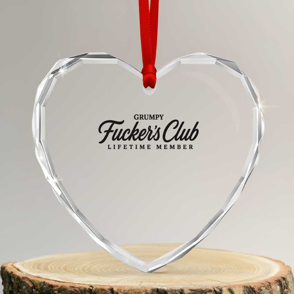 Vintage Grumpy Fuckers Club Lifetime Member Heart Crystal Glass Ornament Gag Gift Birthday Husband Dad Fathers Day