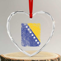 Vintage Grunge Bosnia Herzegovina National Flag Heart Crystal Glass Ornament Bosnian Pride Soccer Heritage Sports Fan