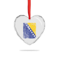 Vintage Grunge Bosnia Herzegovina National Flag Heart Crystal Glass Ornament Bosnian Pride Soccer Heritage Sports Fan