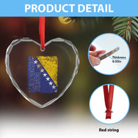 Vintage Grunge Bosnia Herzegovina National Flag Heart Crystal Glass Ornament Bosnian Pride Soccer Heritage Sports Fan