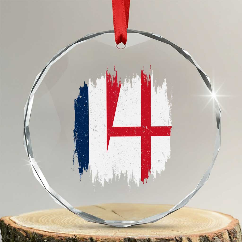 Vintage Grunge France England Flag Brush Stroke Graphic Crystal Glass Ornament French Anglo English Heritage Pride Match Day