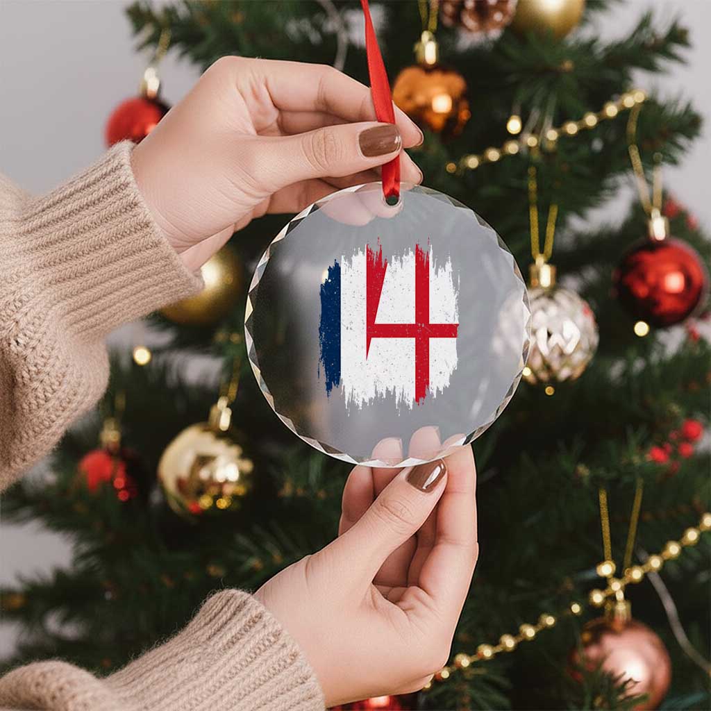 Vintage Grunge France England Flag Brush Stroke Graphic Crystal Glass Ornament French Anglo English Heritage Pride Match Day