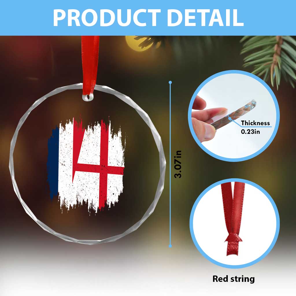 Vintage Grunge France England Flag Brush Stroke Graphic Crystal Glass Ornament French Anglo English Heritage Pride Match Day