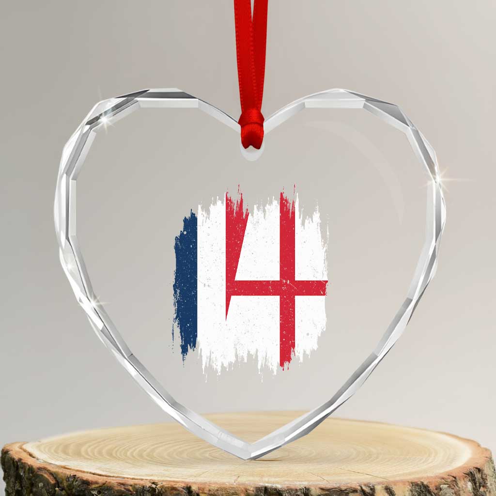 Vintage Grunge France England Flag Brush Stroke Graphic Heart Crystal Glass Ornament French Anglo English Heritage Pride Match Day