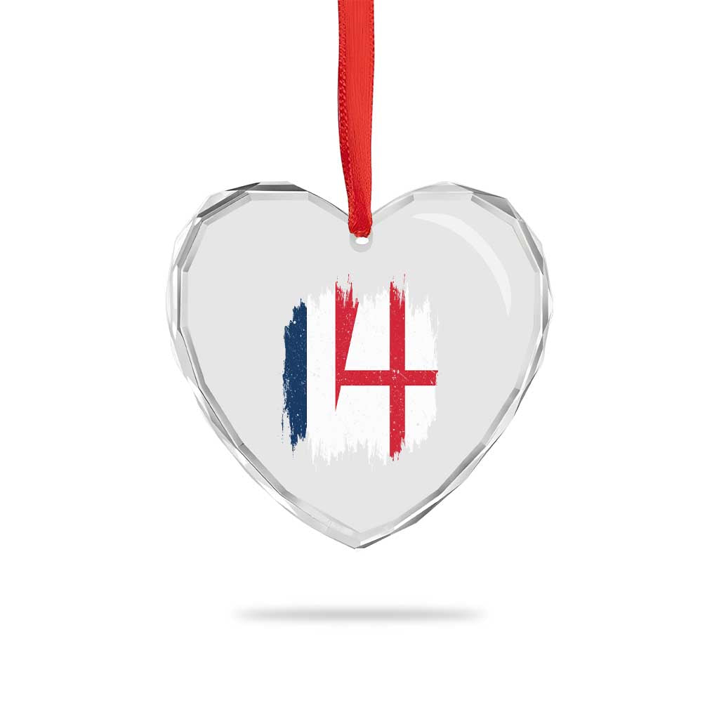 Vintage Grunge France England Flag Brush Stroke Graphic Heart Crystal Glass Ornament French Anglo English Heritage Pride Match Day