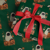 Vintage Halloween Ghost Cat Wrapping Paper Roll Groovy Floral Cute Black Cat Ghost Fall Pumpkin - Wonder Print Shop
