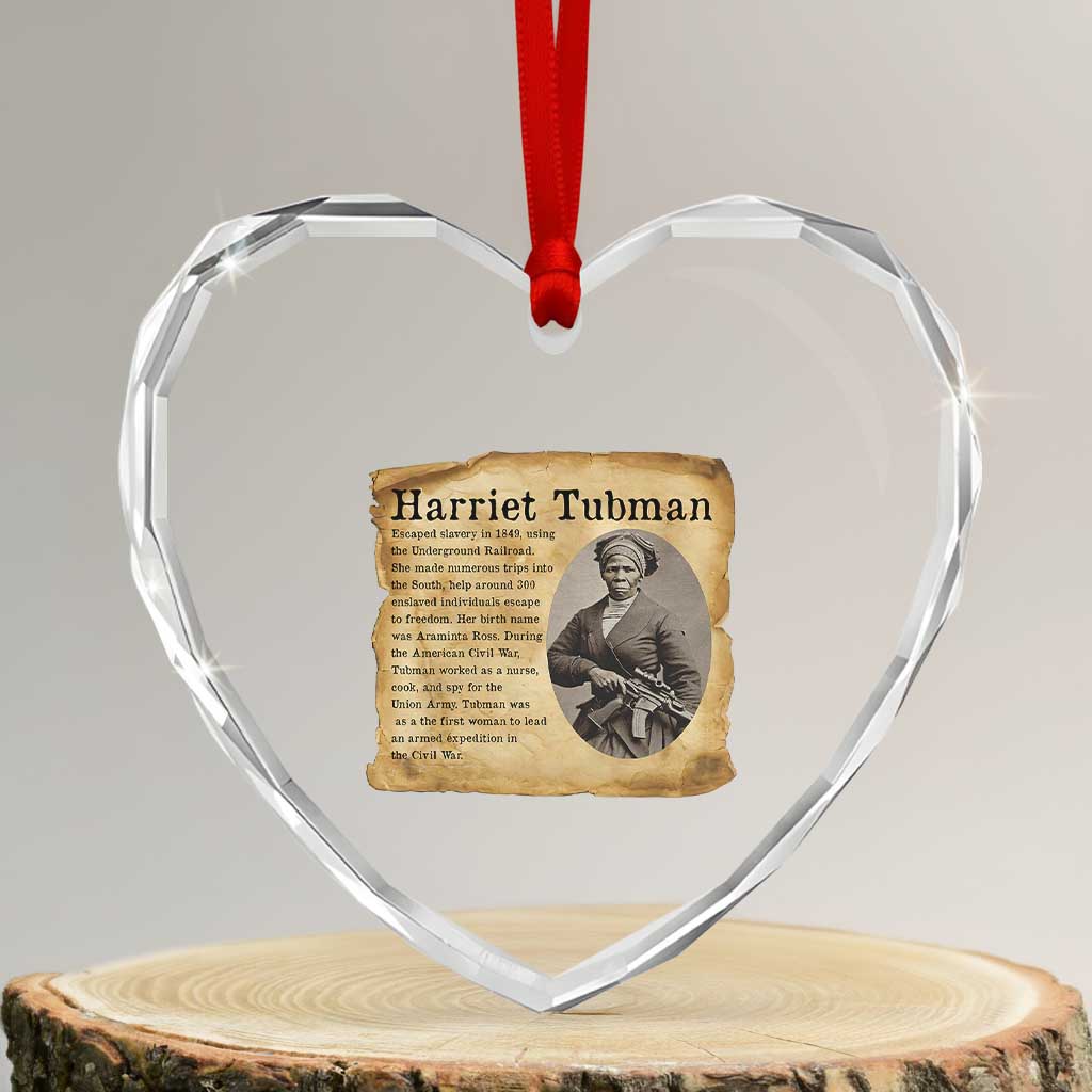 Vintage Harriet Tubman Poster Heart Crystal Glass Ornament Female Empowerment History Gift - Wonder Print Shop