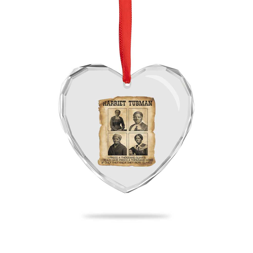 Vintage Harriet Tubman Poster Heart Crystal Glass Ornament I Freed A Thousand People - Wonder Print Shop