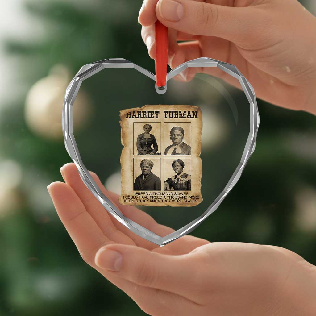 Vintage Harriet Tubman Poster Heart Crystal Glass Ornament I Freed A Thousand People - Wonder Print Shop