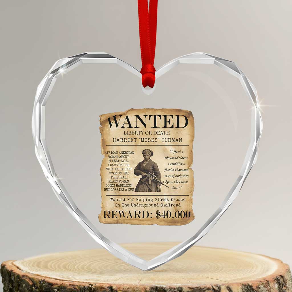 Vintage Harriet Tubman Poster Heart Crystal Glass Ornament Wanted For Helping Slaves Escape - Wonder Print Shop