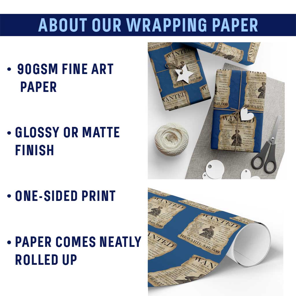 Vintage Harriet Tubman Poster Wrapping Paper Roll Wanted For Helping Slaves Escape - Wonder Print Shop