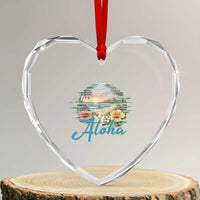 Vintage Hawaii Hibiscus Floral Heart Crystal Glass Ornament Tropical Beach Vacation Graphic