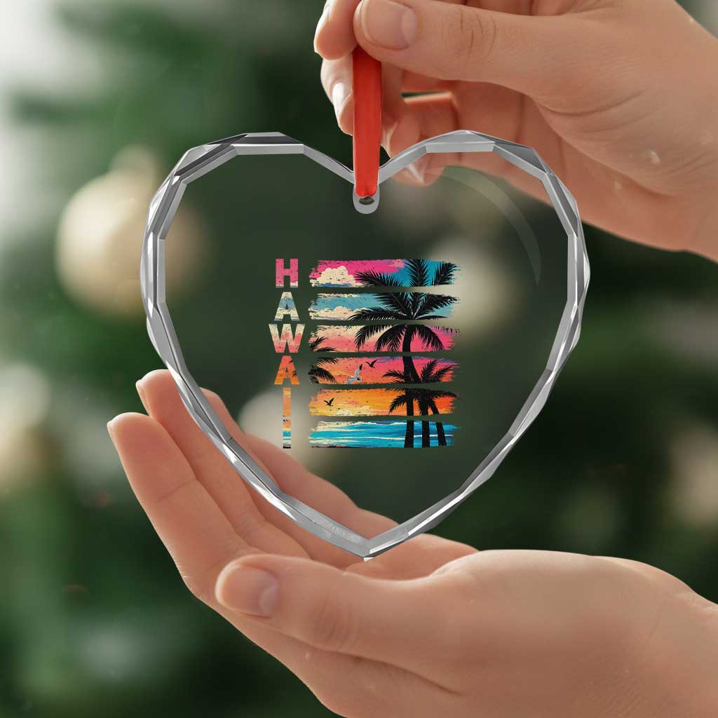 Vintage Hawaii Tropical Beach Vacation Heart Crystal Glass Ornament