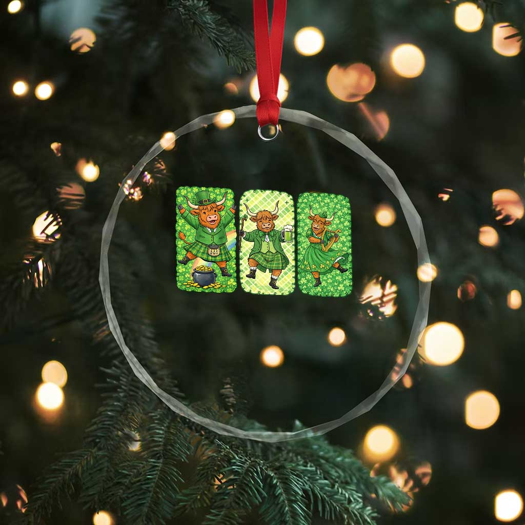 Vintage Highland Cow St Patricks Day Crystal Glass Ornament Farm Lover Gift