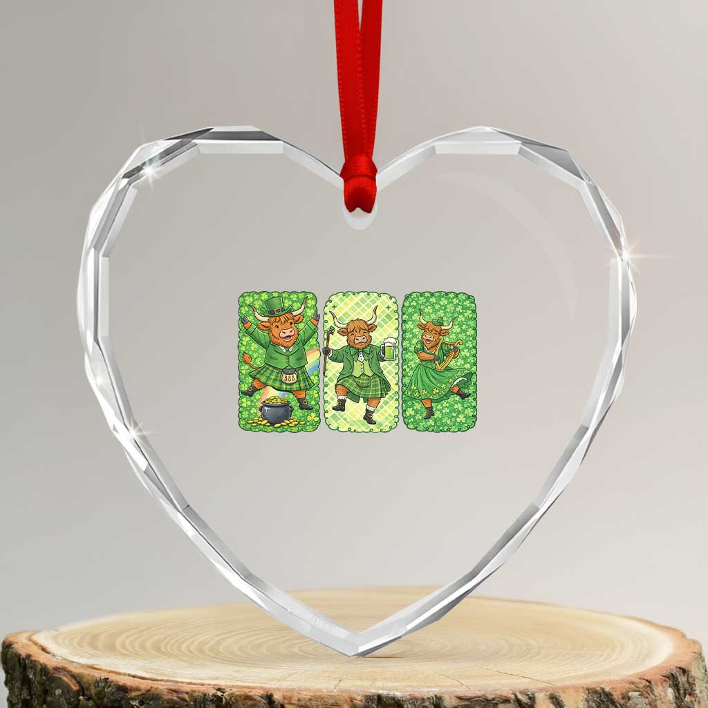 Vintage Highland Cow St Patricks Day Heart Crystal Glass Ornament Farm Lover Gift