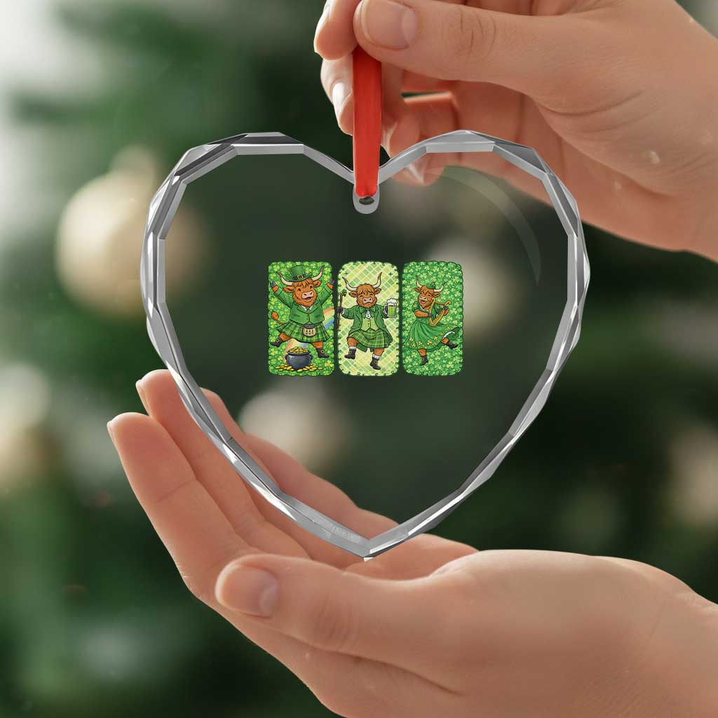 Vintage Highland Cow St Patricks Day Heart Crystal Glass Ornament Farm Lover Gift