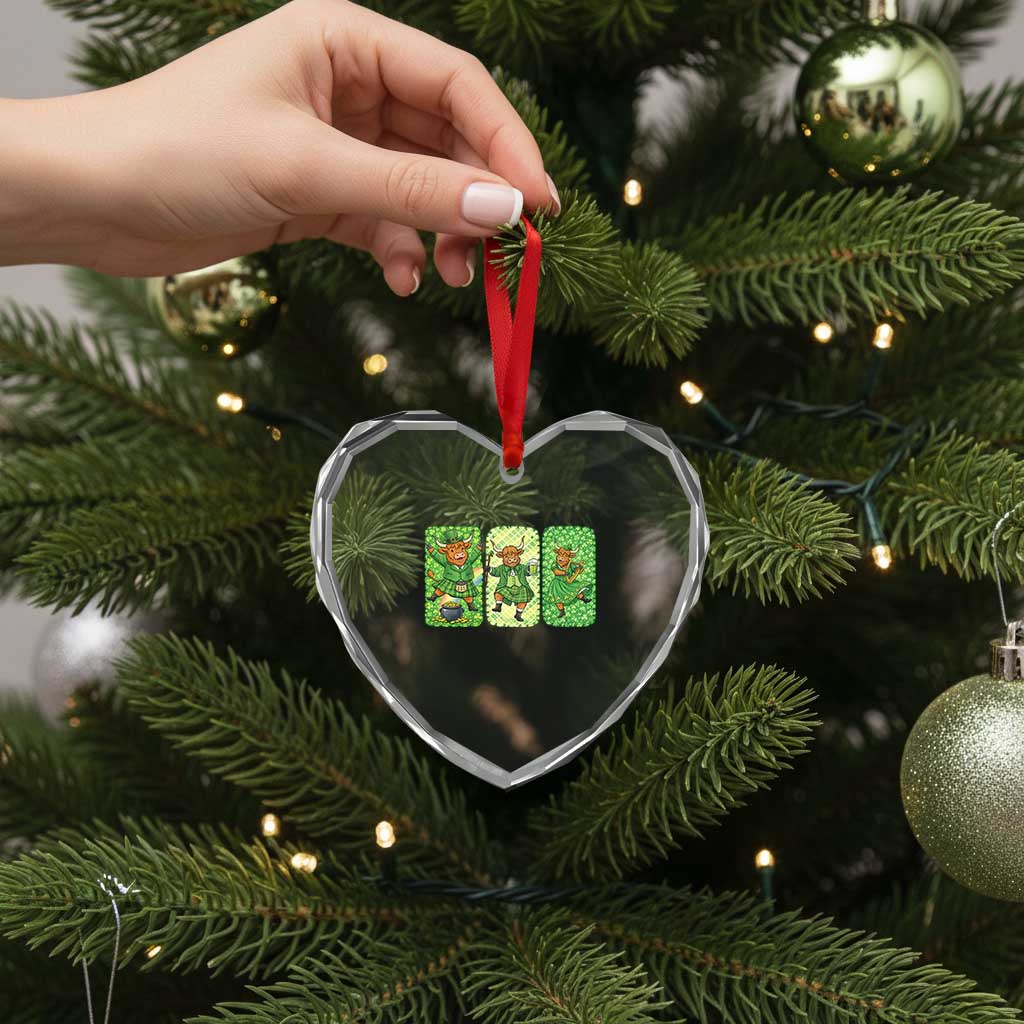 Vintage Highland Cow St Patricks Day Heart Crystal Glass Ornament Farm Lover Gift