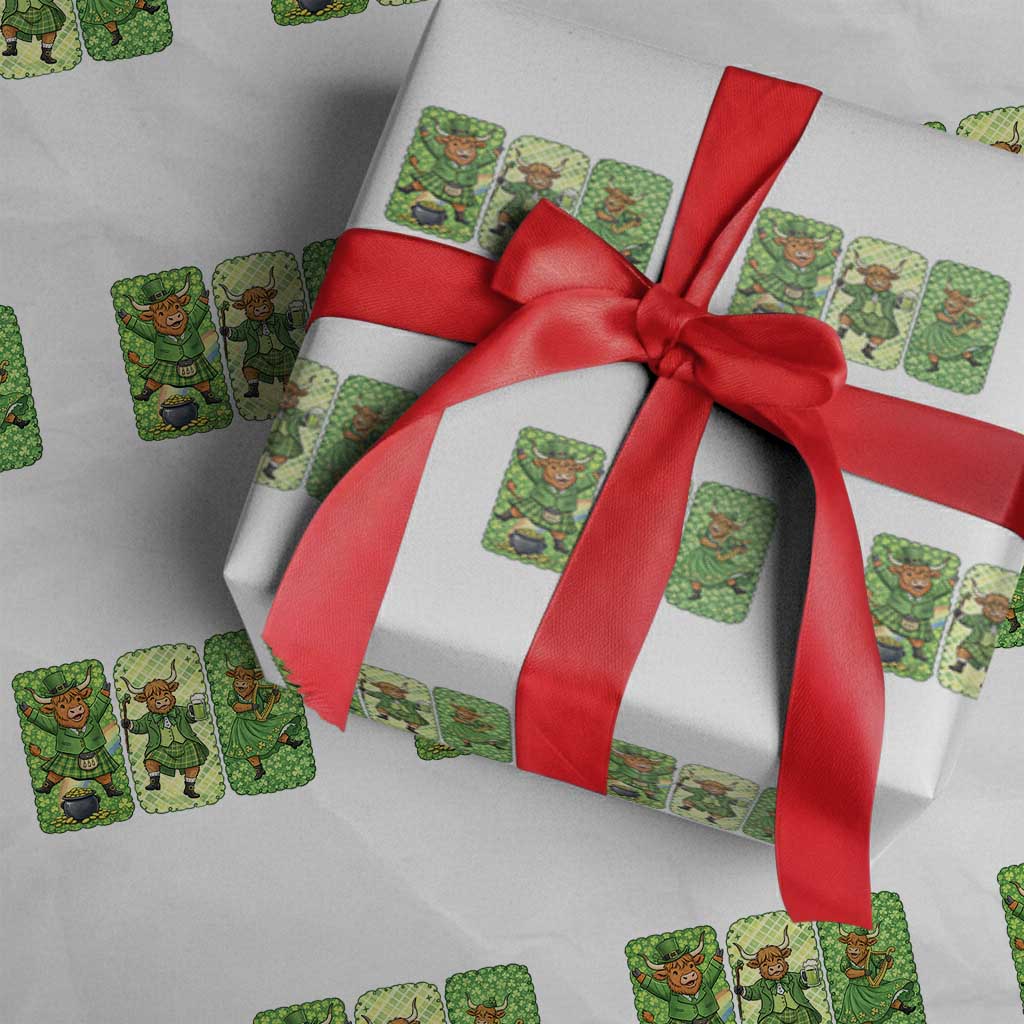 Vintage Highland Cow St Patricks Day Wrapping Paper Roll Farm Lover Gift