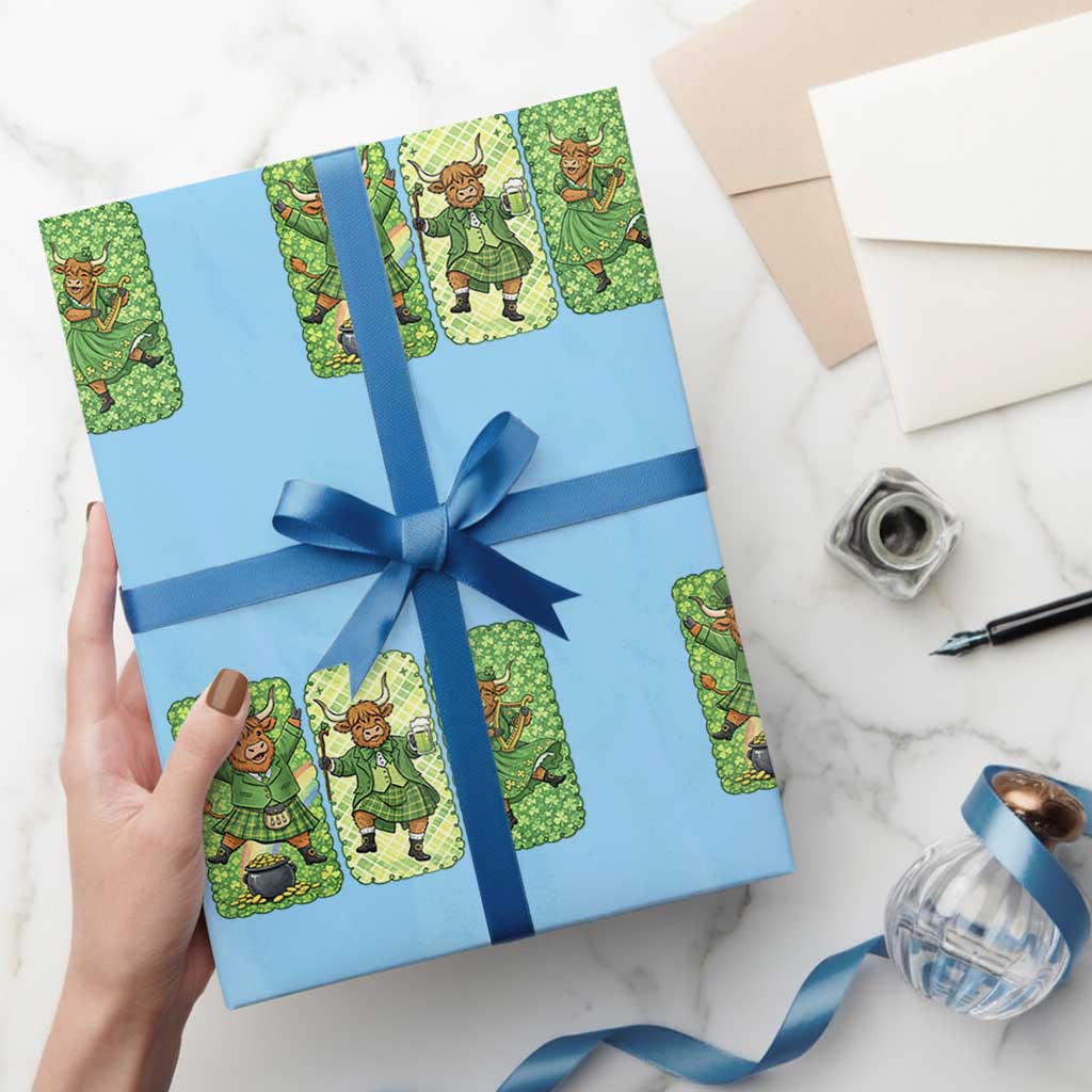 Vintage Highland Cow St Patricks Day Wrapping Paper Roll Farm Lover Gift