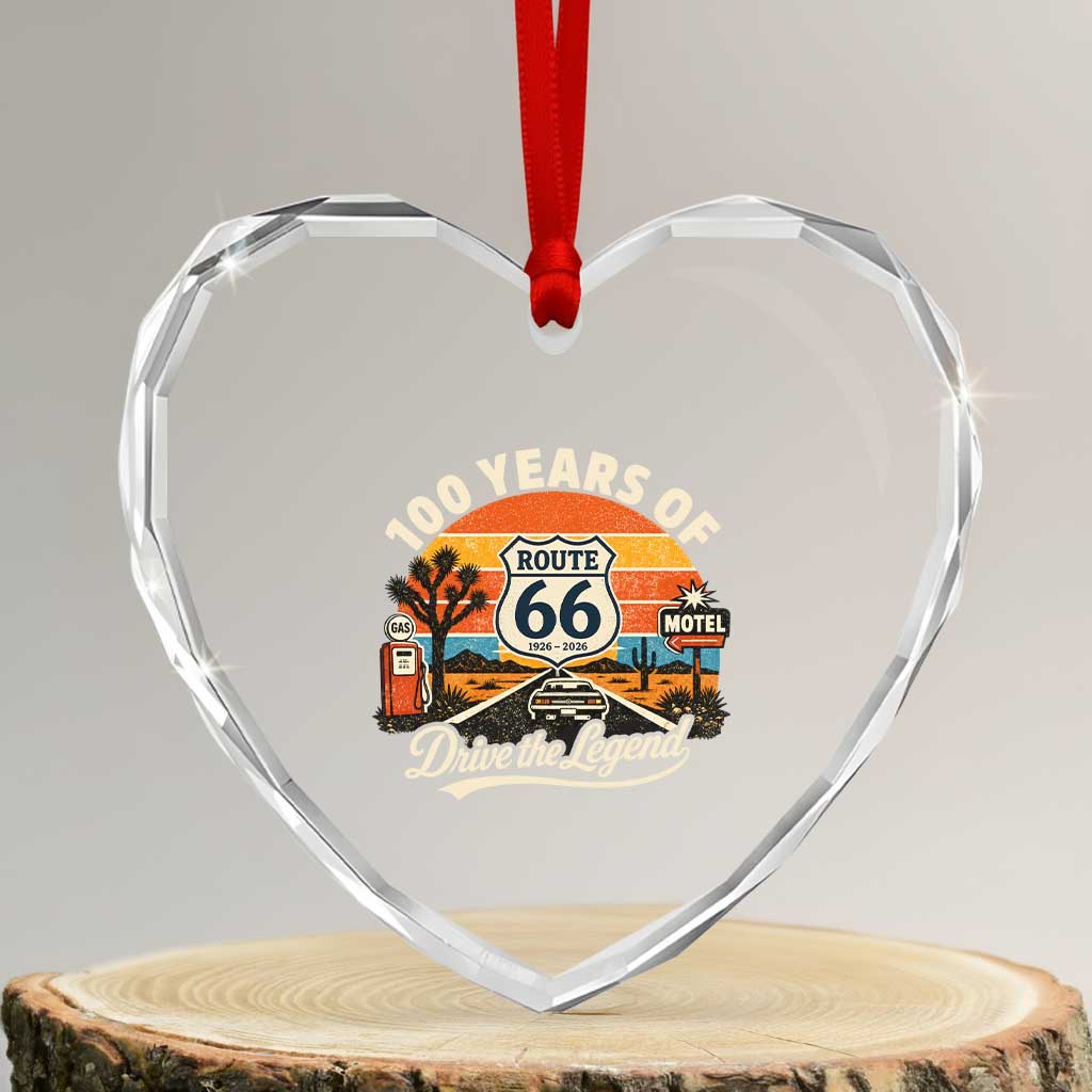 Vintage Highway 66 100th Anniversary 2026 Americana Road Trip Souvenir Heart Crystal Glass Ornament