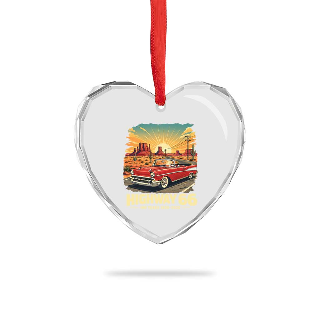 Vintage Highway 66 100th Anniversary Souvenir Heart Crystal Glass Ornament