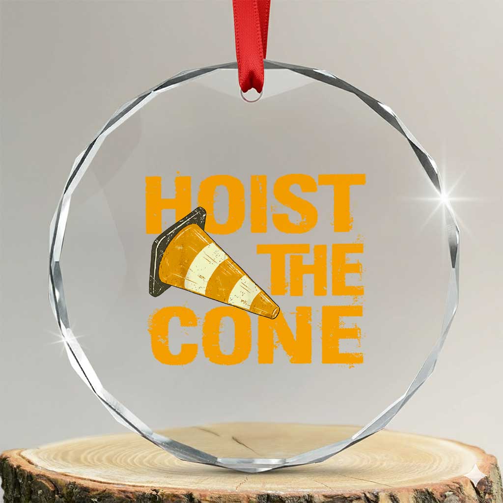 Vintage Hoist The Cone Distressed Graphic Crystal Glass Ornament Funny Sports Meme Baseball Fan Victory Celebration