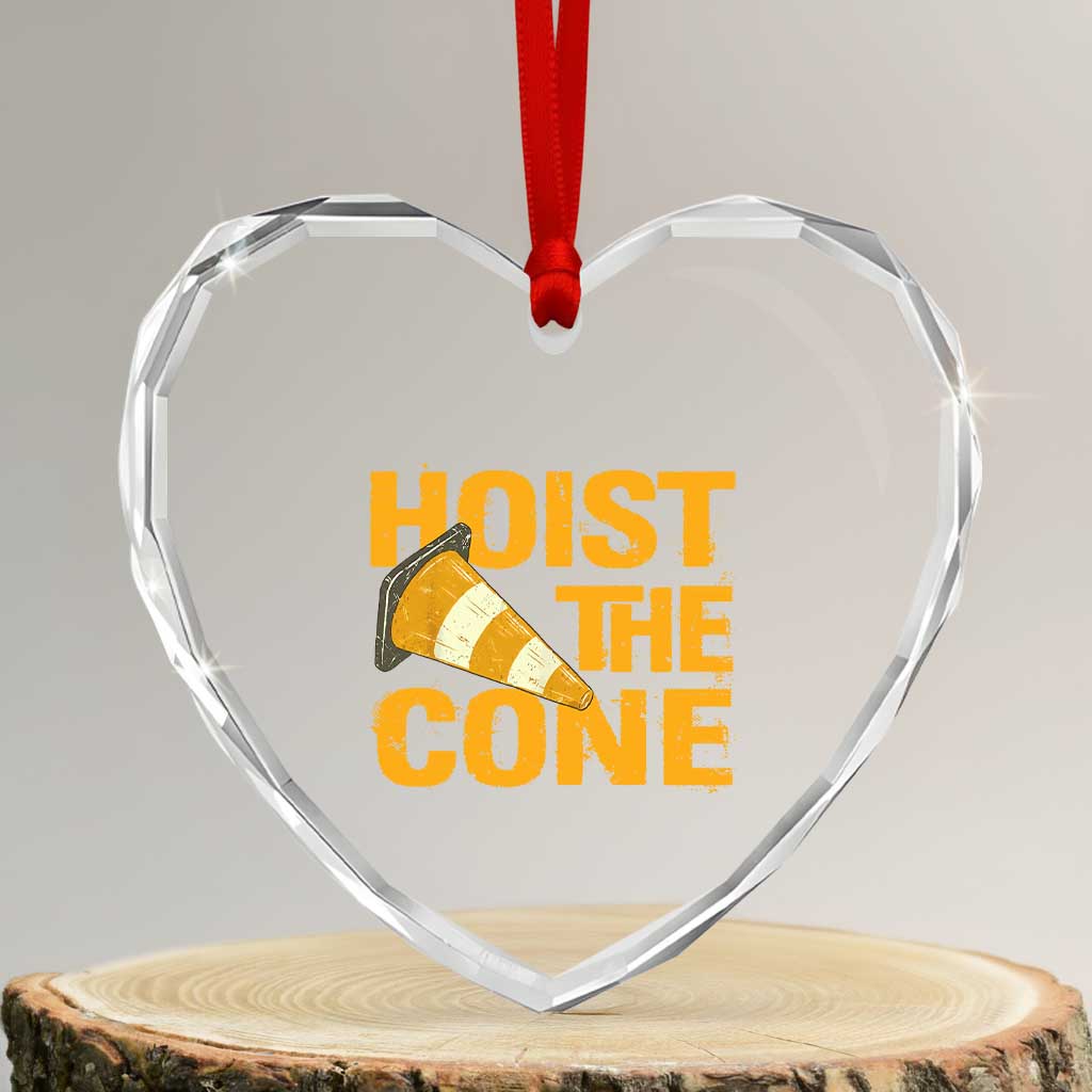 Vintage Hoist The Cone Distressed Graphic Heart Crystal Glass Ornament Funny Sports Meme Baseball Fan Victory Celebration