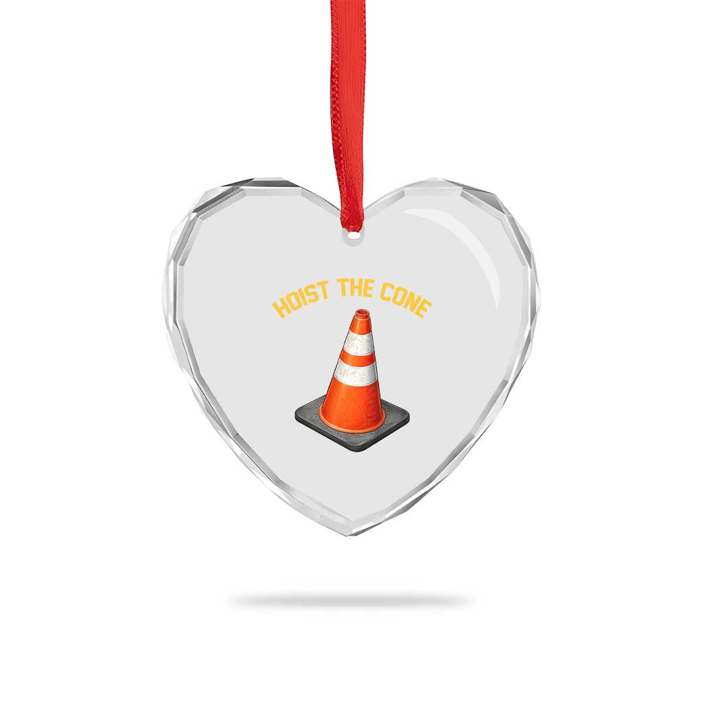 Vintage Hoist The Cone Victory Graphic Heart Crystal Glass Ornament Funny Baseball Fan Pride Celebration IYKYK Meme