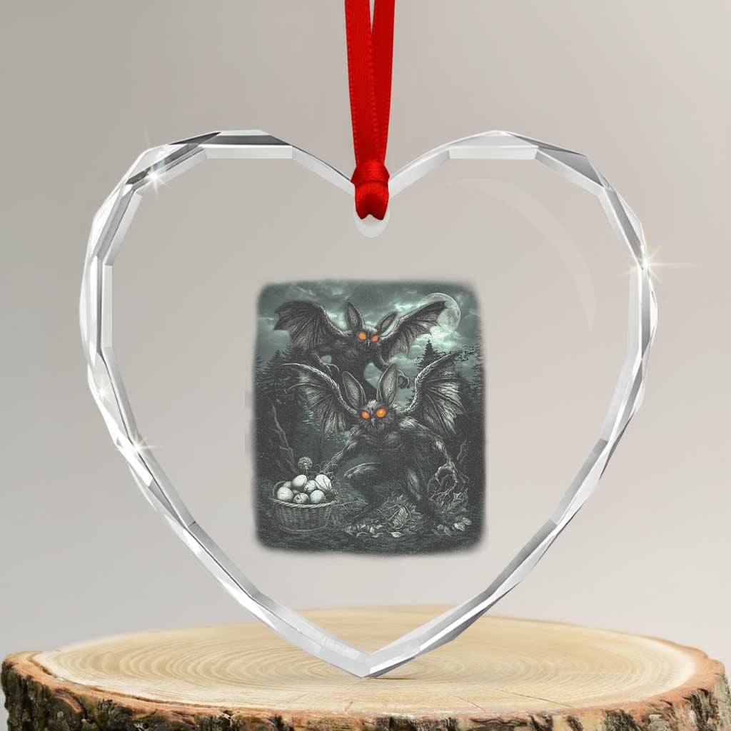 Vintage Horror Mothman Easter Heart Crystal Glass Ornament Folklore Monster Lover Gift