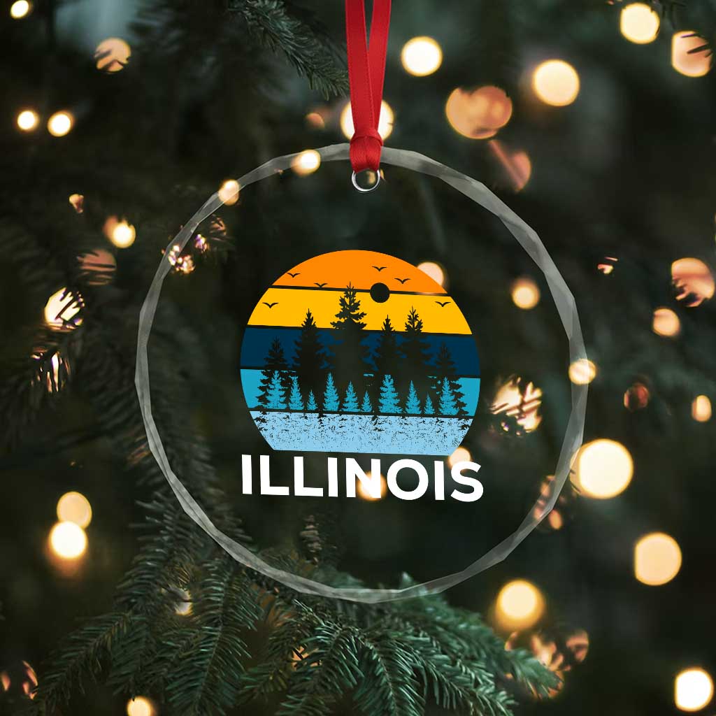Vintage Illinois Mountain Forest Crystal Glass Ornament Nature Adventure Gift
