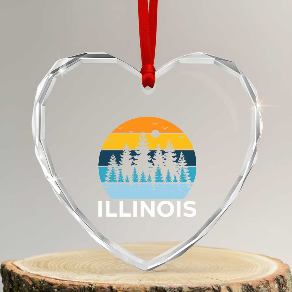 Vintage Illinois Mountain Forest Heart Crystal Glass Ornament Nature Adventure Gift