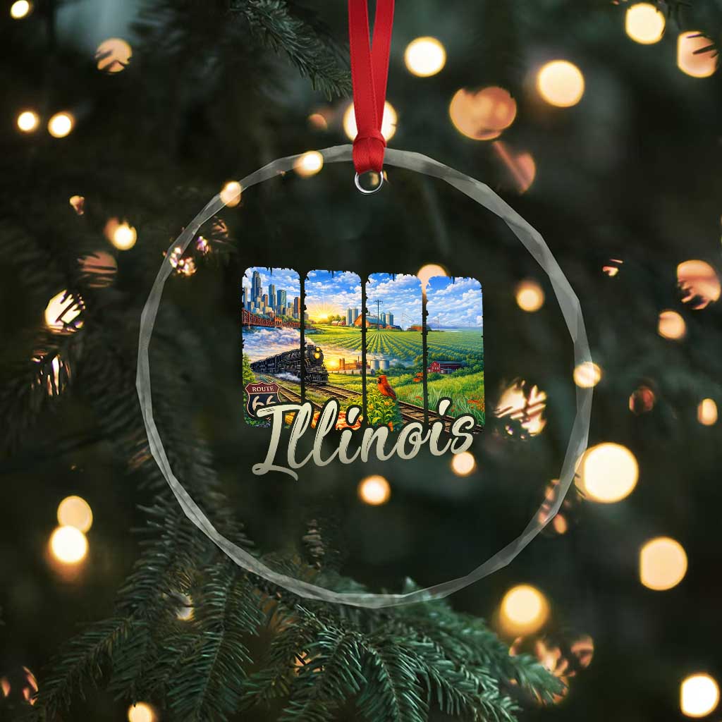 Vintage Illinois State Route Highway 66 Crystal Glass Ornament Southwest Souvenir