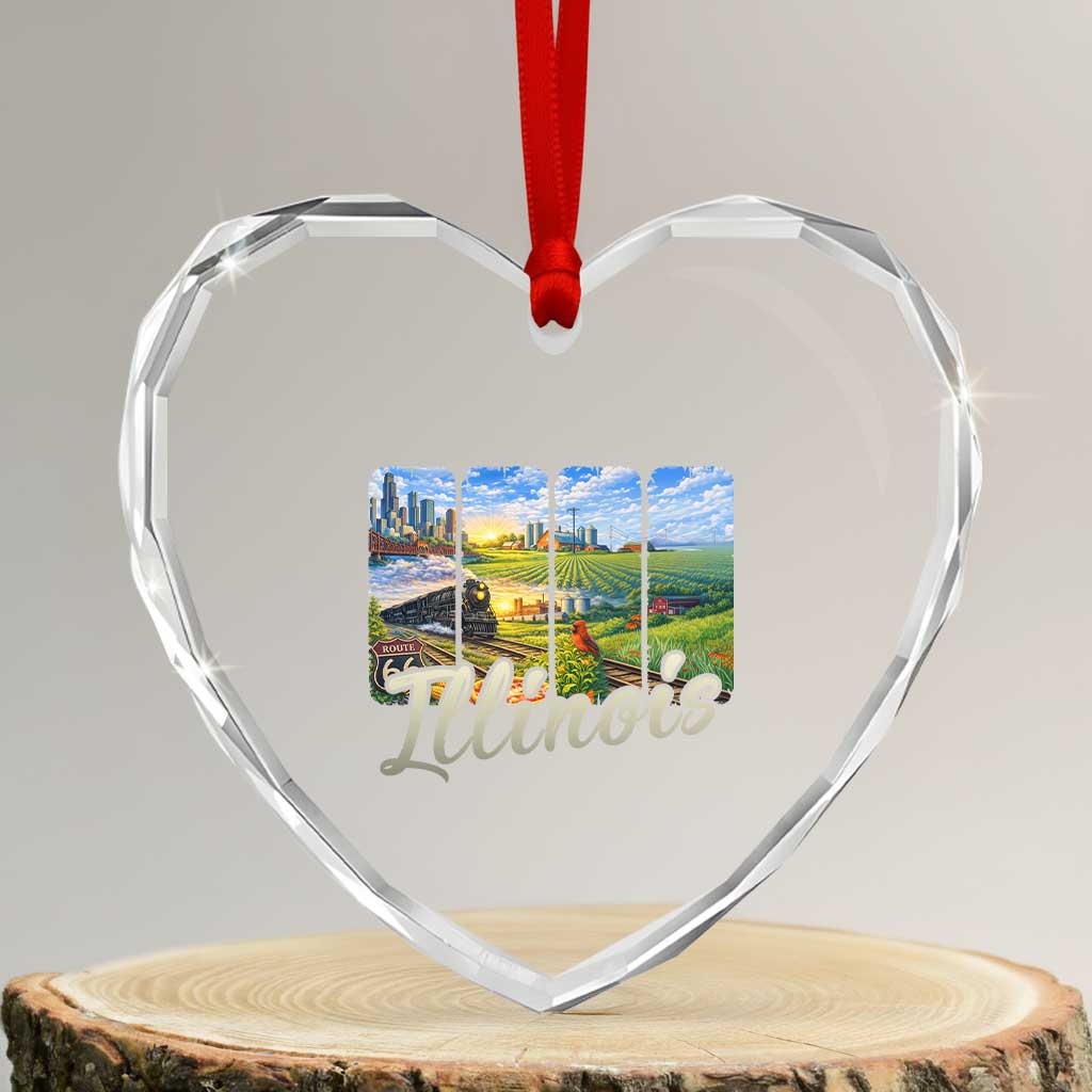 Vintage Illinois State Route Highway 66 Heart Crystal Glass Ornament Southwest Souvenir