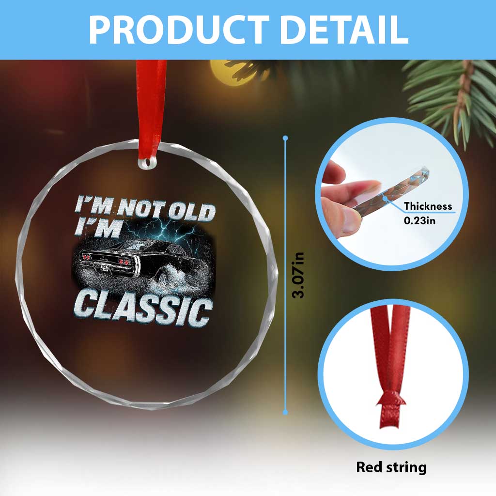 Vintage I'm Not Old I'm Classic Crystal Glass Ornament Funny Car Graphic Racing Drift Car