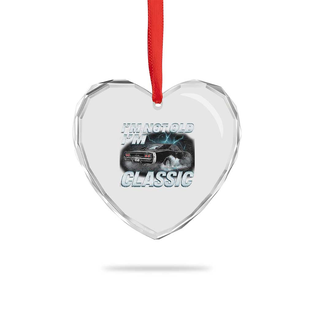 Vintage I'm Not Old I'm Classic Heart Crystal Glass Ornament Funny Car Graphic Racing Drift Car