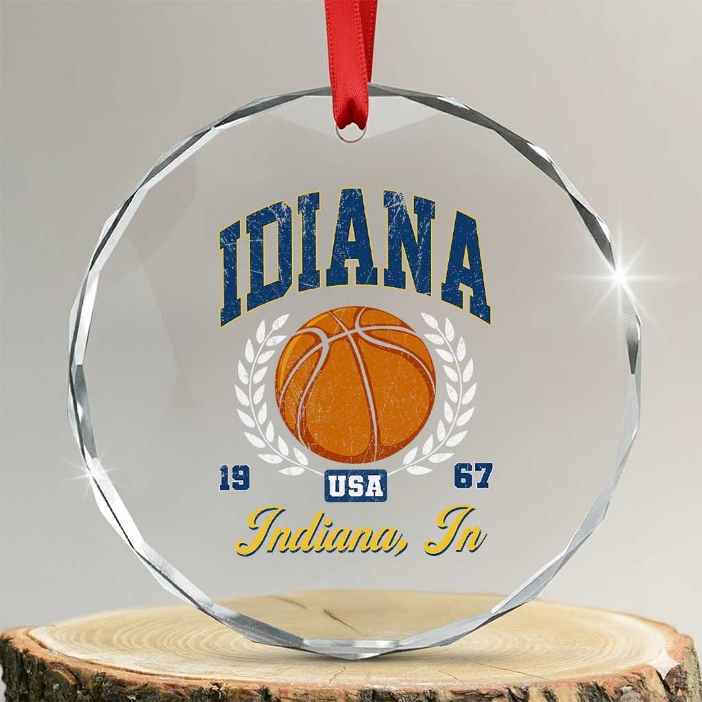 Vintage Indiana Basketball Graphic Crystal Glass Ornament Retro 1967 Sports Indianapolis IN Fan