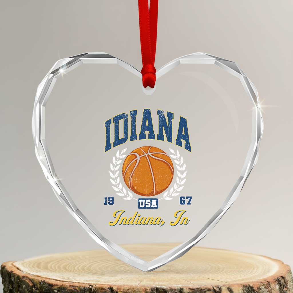 Vintage Indiana Basketball Graphic Heart Crystal Glass Ornament Retro 1967 Sports Indianapolis IN Fan