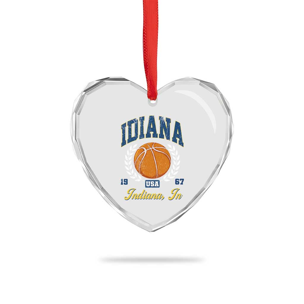 Vintage Indiana Basketball Graphic Heart Crystal Glass Ornament Retro 1967 Sports Indianapolis IN Fan