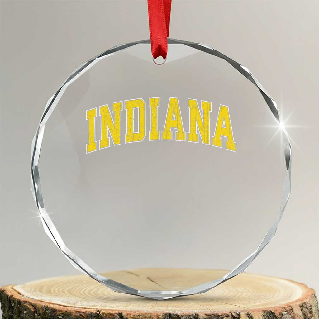 Vintage Indiana IN Crystal Glass Ornament Retro Throwback Design Classic Yellow Athletic Sports - Wonder Print Shop