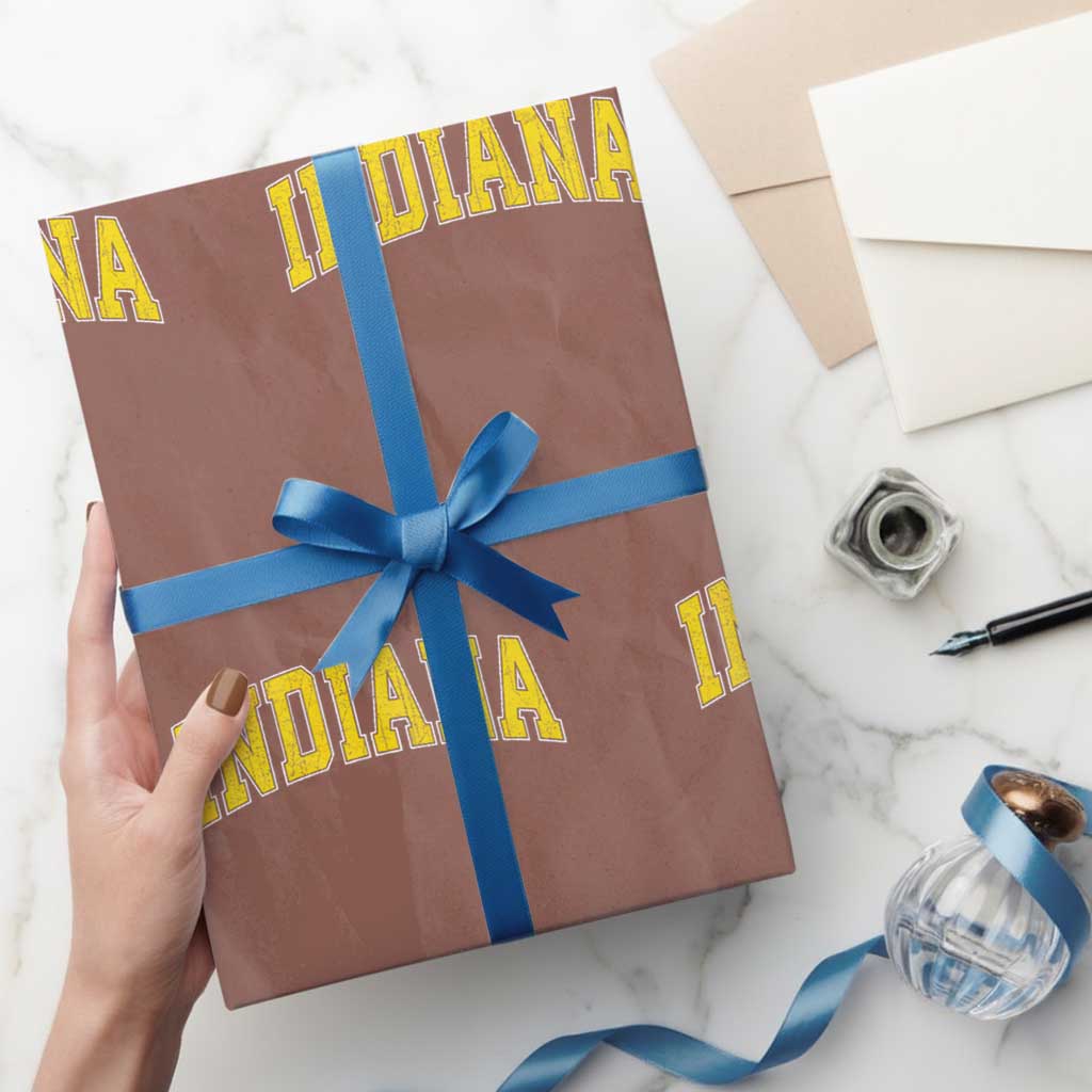 Vintage Indiana IN Wrapping Paper Roll Retro Throwback Design Classic Yellow Athletic Sports - Wonder Print Shop