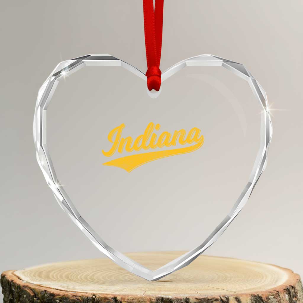 Vintage Indiana Retro Yellow Throwback Distressed Heart Crystal Glass Ornament Retro Classic IN State Pride - Wonder Print Shop
