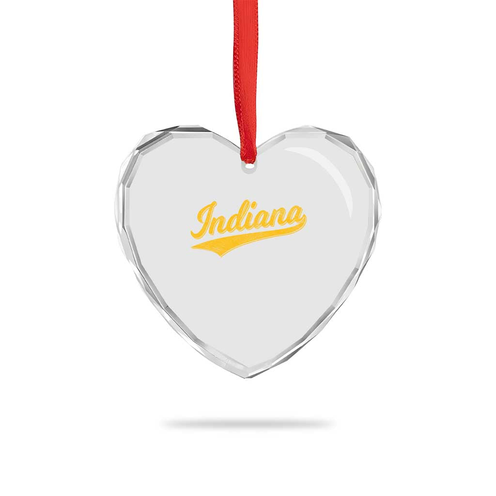 Vintage Indiana Retro Yellow Throwback Distressed Heart Crystal Glass Ornament Retro Classic IN State Pride - Wonder Print Shop